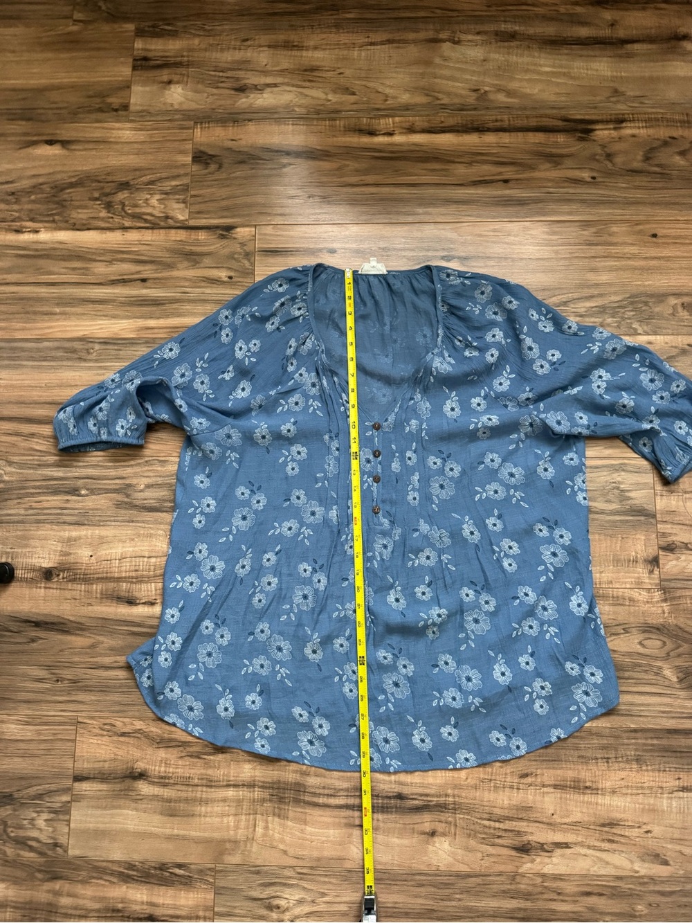Siren Lily 2X Blue Floral Boho Peasant Blouse 3/4 Sleeve Flowy Top - Picture 7 of 10